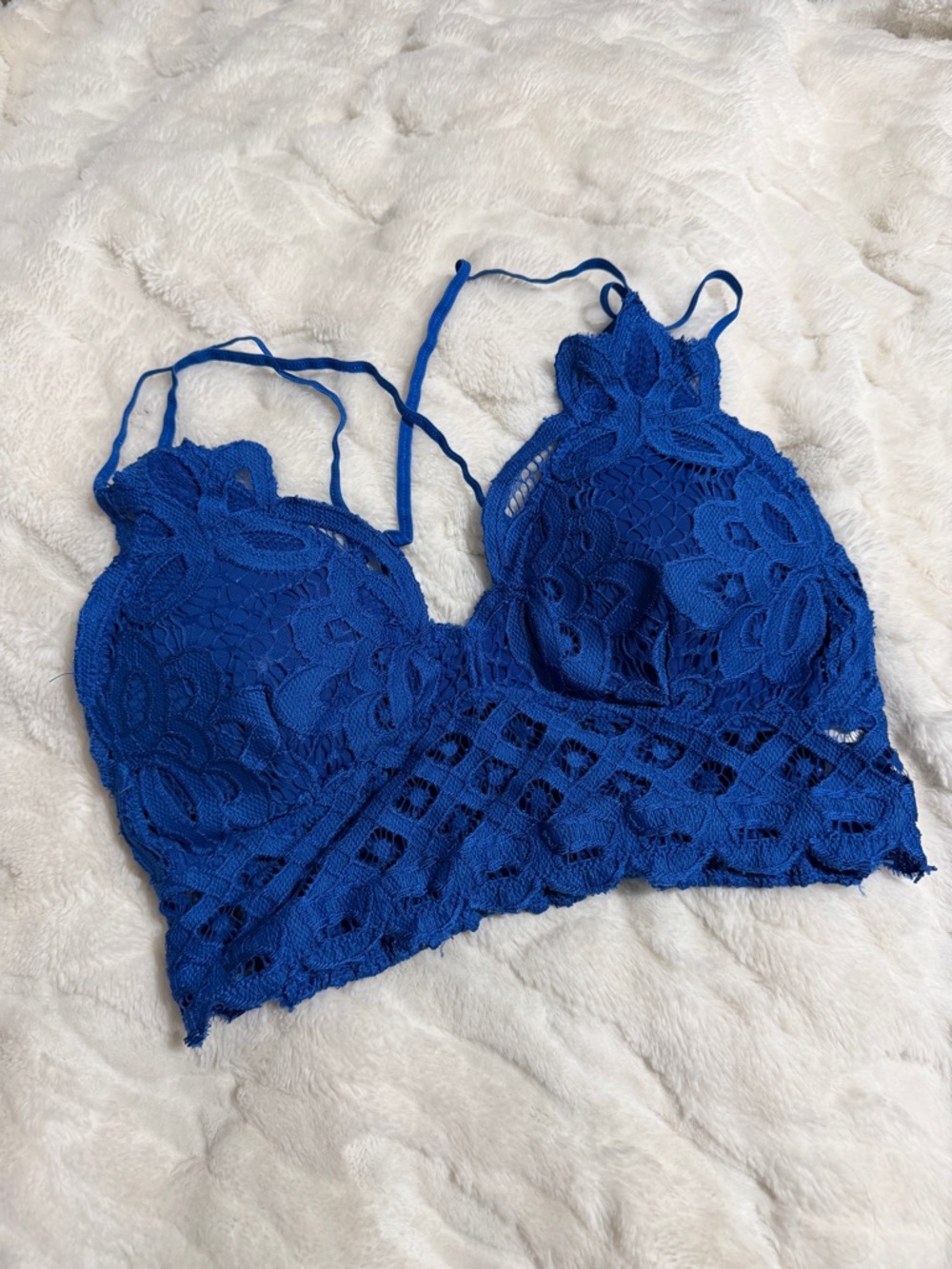 Royal Blue Lace Bralette with Floral Crochet Detailing